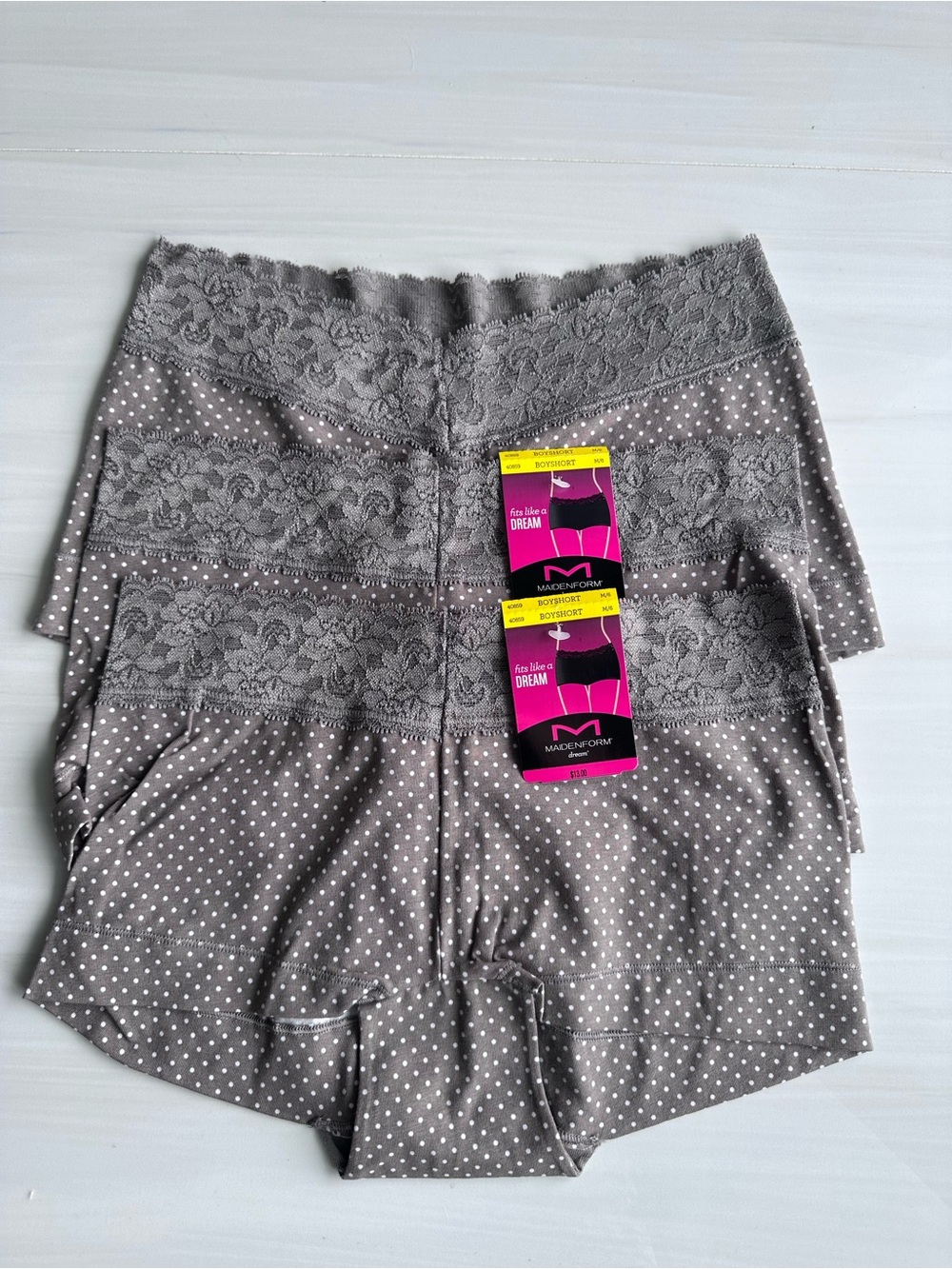 NEW 3 pack Maidenform Dream Boyshort cotton panties with lace waist 6/M